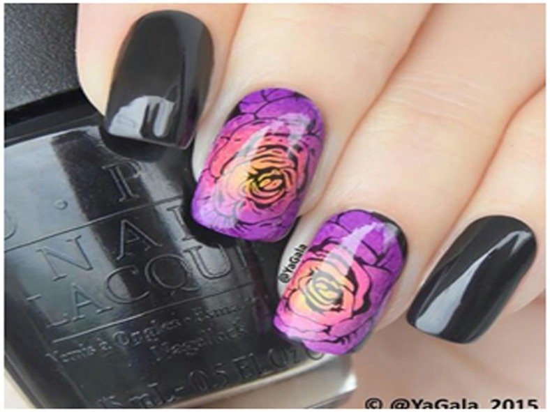 black-and-purple-flower-nail-designs